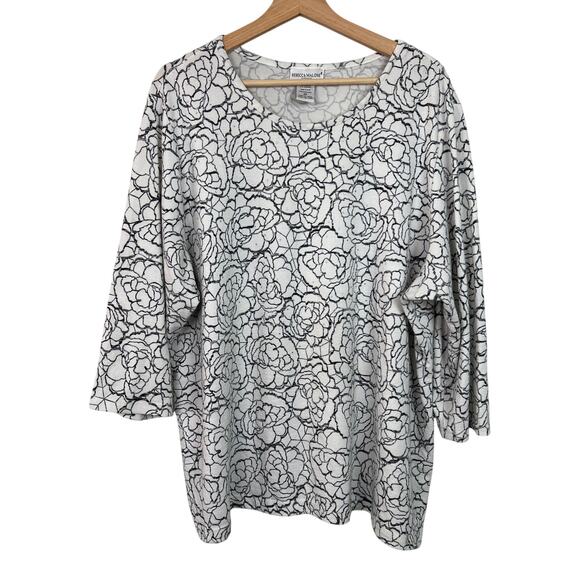 Rebecca Malone Woman Sz 2X Floral 3/4 Sleeve Stretch Top Mini Rhinestone Detail - Picture 1 of 6